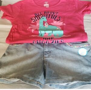 NWOT CARTER'S DARK PINK TOP SZ 14 & CARTER'S KIDS JEAN SHORTS SZ 12 🤩